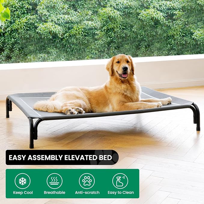 Elevated Dog Bed Outdoor Cooling Raised Cot for XL Dogs, Gray 53.9in | Tool-Free Installation; Washable Cooling Breathable Mesh; Anti-Slip Feet; Indoor & Outdoor Use
