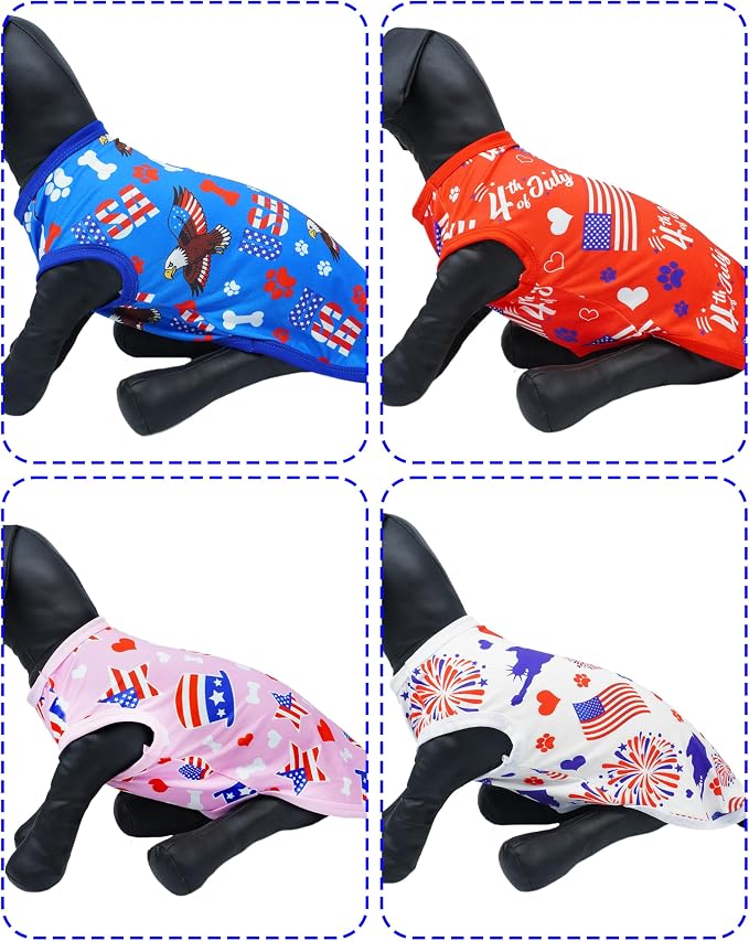 PET SHOW 4 Pack 4th of July Dog Shirts for Small Dogs Boy Girl | Patriotic t-shirts for dogs,polyester,US flag sleeveless vest, independence day holiday clothes tank top,M