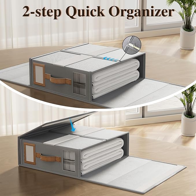 8 Pack Foldable Bed Sheets Set Organizers and Storage(King & Queen Size),Linen Fabric Closet Organizers with Window,Folding Bedding Storage Box for Bedsheets and Pillow Cube Organizer-Gray
