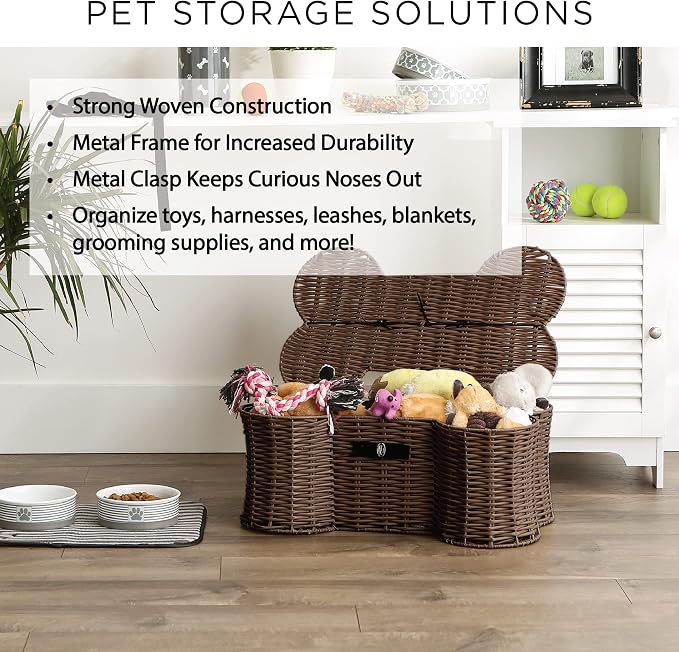 Bone Dry Pet Storage Collection Toy Basket, Medium, 21x13x8", Gray Plastic Wicker