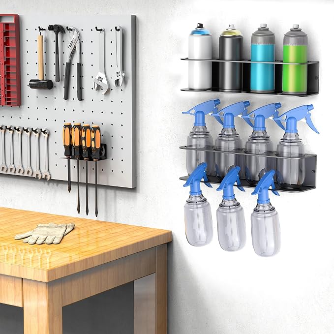 WALMANN Spray Bottle Holder Wall Mount, Metal Spray Can Storage Rack | for Garage Workshop, Paint Aerosol Can Organizer, Pack of 2