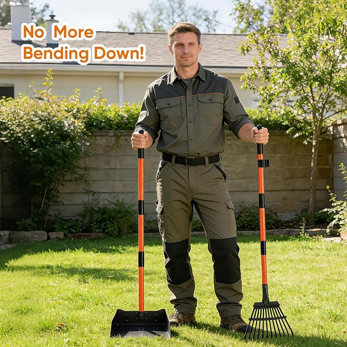 Pooper Scooper for Large Dogs, Heavy Duty Long Handle XL Metal Rake & Tray | Fits Multiple Pets,Stainless Steel, Rust-Proof, 38.5" Extended Reach, for Grass Dirt Gravel, Heavy Duty, No Bending Required