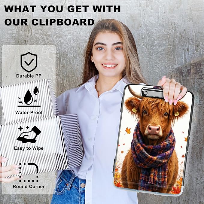A4 Clipboard with Storage Pen Holder, Clipboards Organizer Nursing Clipboard Foldable File Folder Plastic Clipboard Folio Clip Board for Office Work Classroom Doctor, Scarf Yellow Bull