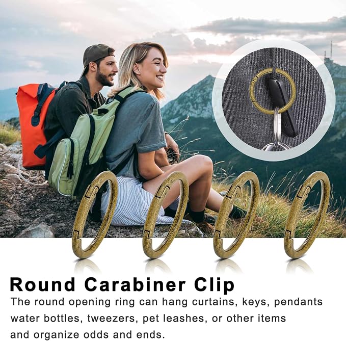 CooBigo 10Pack 1-1/2"" Large Round Carabiner Clips, Metal Spring O Rings for Organizer Key Rings, Paracord Keychain Lanyard, Pet Chains, Purse Hardware, Key Snap Hooks DIY Accessory (Bronze)
