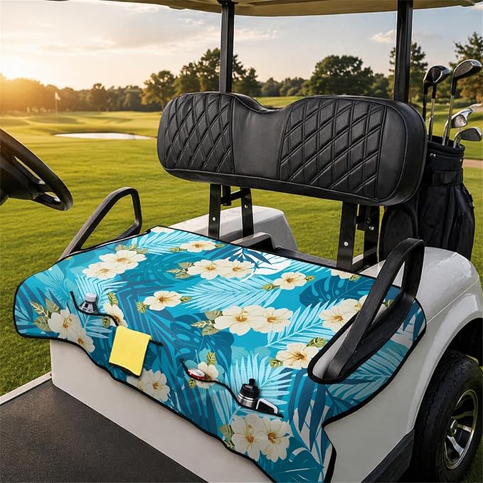 Tropical Golf Cart Seat Covers with Pockets, Universal Golf Towel Blanket for Women Men Club Car Decor