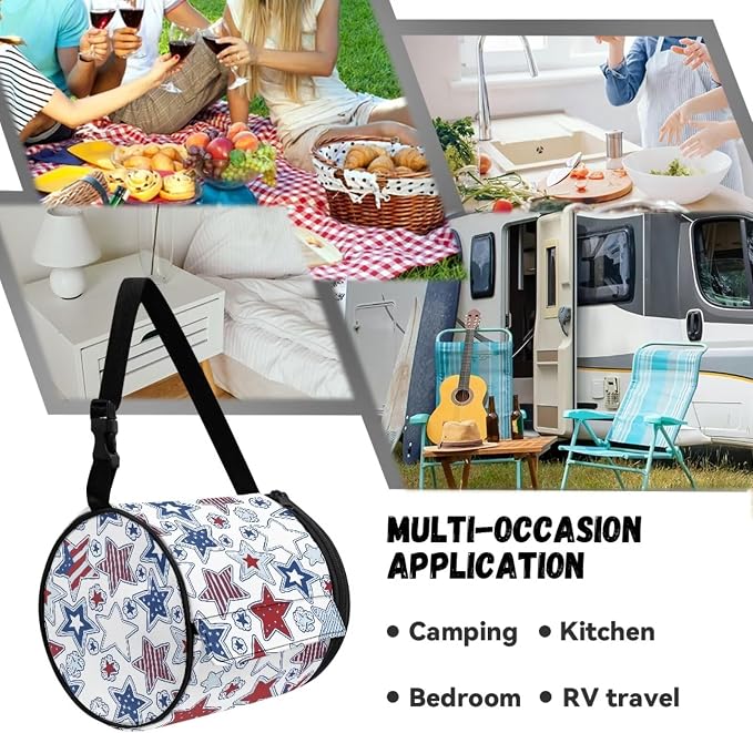 Independence Day Motif Paper Towel Holder Water Resistant Tissue Dispenser with Adjustable Strap, Collapsible Hanging Toilet Paper Roll Holder for Kitchen,Bathroom,Car Seat,Camping