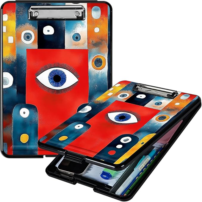 Heavy Duty Storage Clipboard, Slim Nursing Clipboard with Internal Pen Case, Portable File Organizer Case for A4 Letter Size Paper Office Medical Professionals, Artistic Eyes