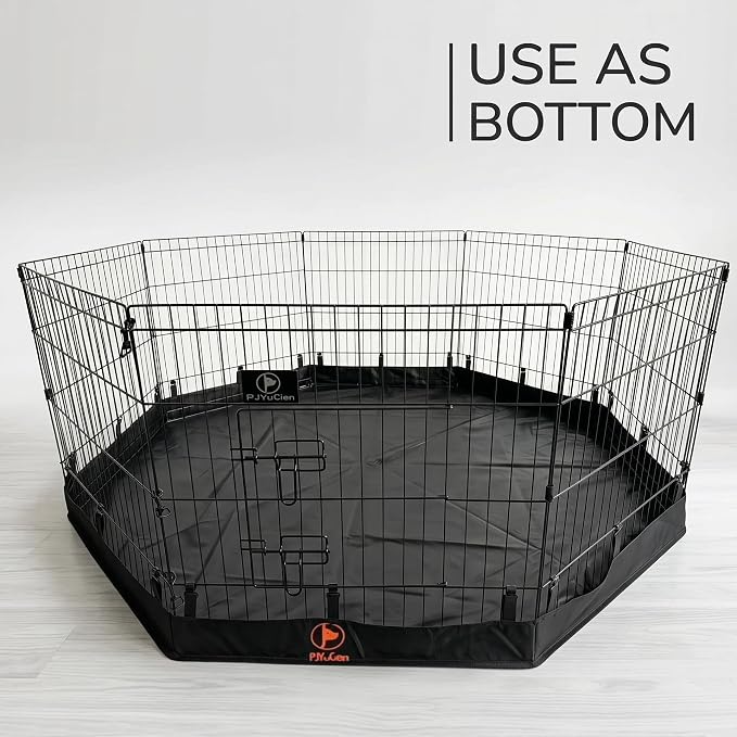 PJYuCien Puppy Playpen with Bottom Pad and Door, 8 Panels 36" H, Black | 24"W, Dual-function Pad, For Medium Pets, Foldable Octagonal Pen, Versatile, Indoor & Outdoor, Backyard, Protects Floors