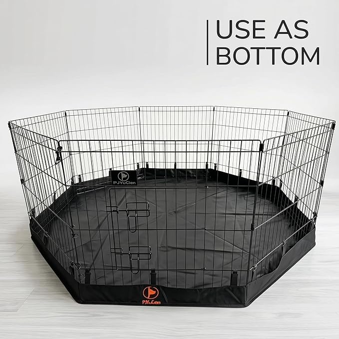 PJYuCien Puppy Playpen with Bottom Pad and Door, 8 Panels 24" H, Black | 24"W, Dual-function Pad, For Small Pets, Foldable Octagonal Pen, Versatile, Indoor & Outdoor, Backyard, Protects Floors