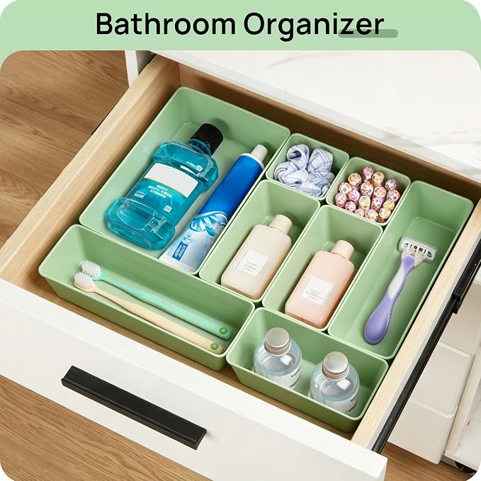 Vtopmart 25 Pack Plastic Drawer Organizers with Non-slip Rubber Pads | 4-Size Versatile Makeup Organizer, Storage Containers Small Bins for Makeup, Jewelries, Bedroom, Kitchen Utensils and Office