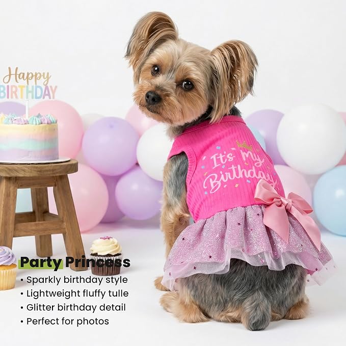 Fitwarm It's My Birthday Dog Dress, Dog Birthday Dress with Bowknot, Dog Clothes for Small Dog Girl, Funny Dog Clothes, Female Pet Outfit, Pink, Medium