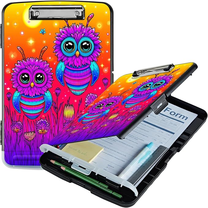 A4 Clipboard with Storage Pen Holder, Clipboards Organizer Nursing Clipboard Foldable File Folder Plastic Clipboard Folio Clip Board for Office Work Classroom Doctor, Honey Sunset