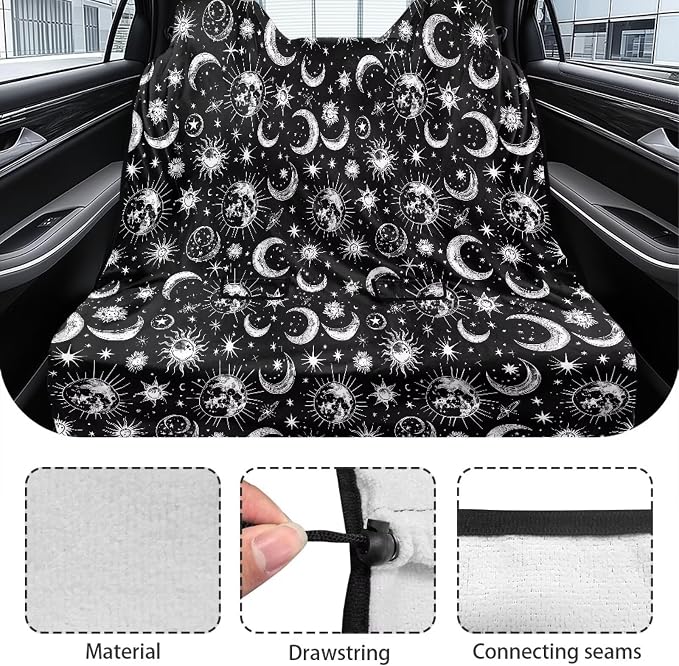 Renewold Back Seat Cover for Car Trucks Van SUV Sedan, Rear Bench Towel Seat Covers for Dogs, Automotive Backseat Towel Mat, Moon Print, After Workout Hiking Gym, Picnic Yoga Pad