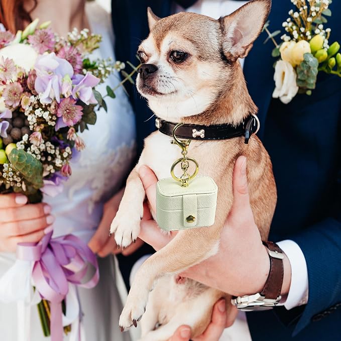 Ring Bearer Pillows for Dog Collar, PU Leather Wedding Ring Pillow Box for Pet, Mini Ring Holder Pouch Box, Earrings Storage Box for Proposal Engagement Wedding Ceremony Party (Ivory-2Pack)