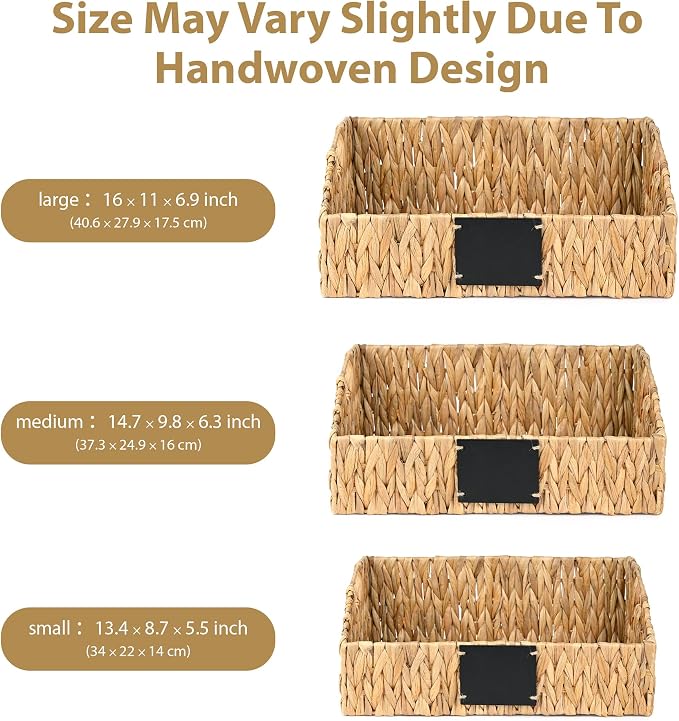 Woven Kitchen Basket for Organizing, Storage Bins for Shelf | Handwoven Wicker Basket with Built-in Handles, Laundryroom Organization Pantry Organizers and Storage for Snack Cans