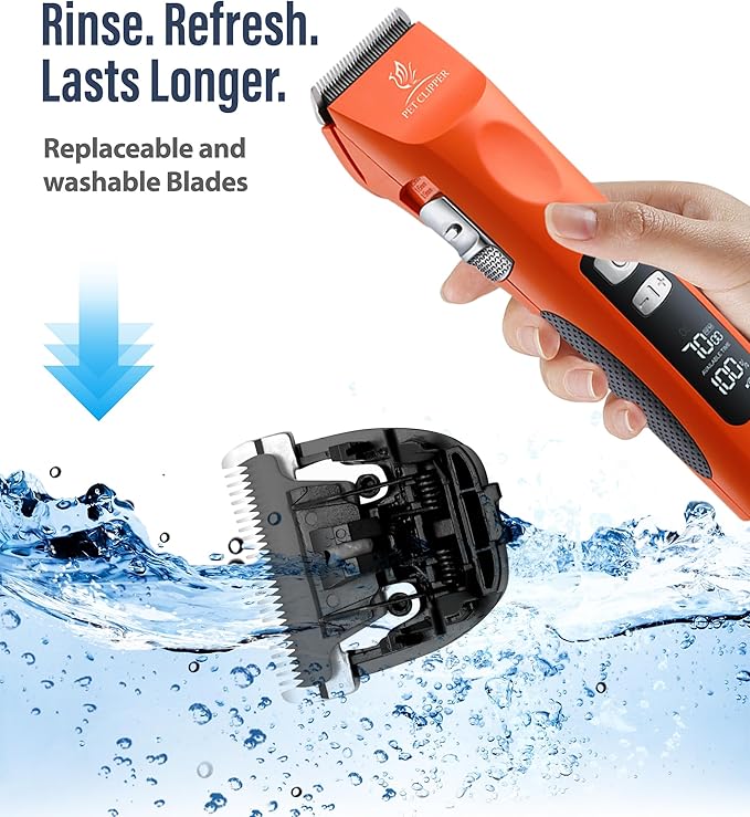 Professional Dog Grooming Clippers with 17H Runtime & Replaceable 440C Blade, 5-Speed Low Noise Electric Dog Shaver for Thick, Matted, Curly Hair, Cordless Clipper for Groomer & Home Use, Orange