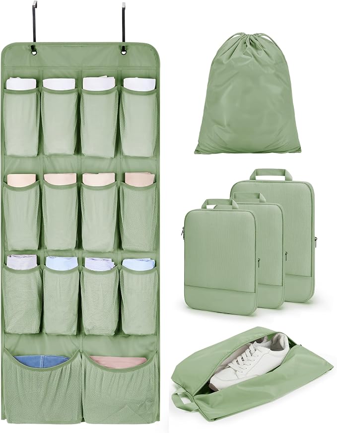 BAGSMART Hanging Compression Packing Cubes 6 Set Cruise Travel Essentials | 3-Fold Space Saving Hanging Shelves, Closet Organizers & Storage, Compressible Suitcase Organizer Bags, Machine Washable Cube