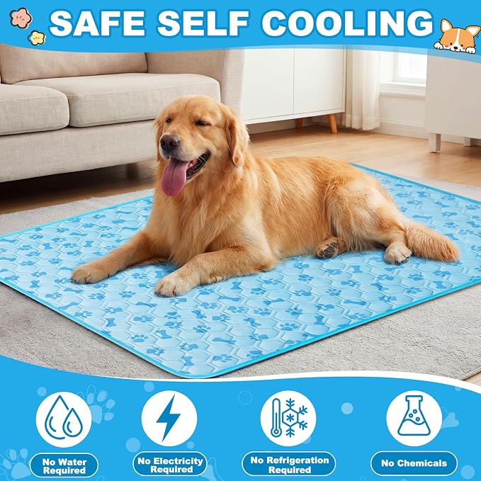 Hahafelt 4 Pack Dog Cooling Mat with Storage Bag 40" x 28" Blue Ice Silk Cooling Mat for Dogs Cats Washable Foldable Pet Sleeping Pad for Crate Bed Indoor and Outdoor Floor