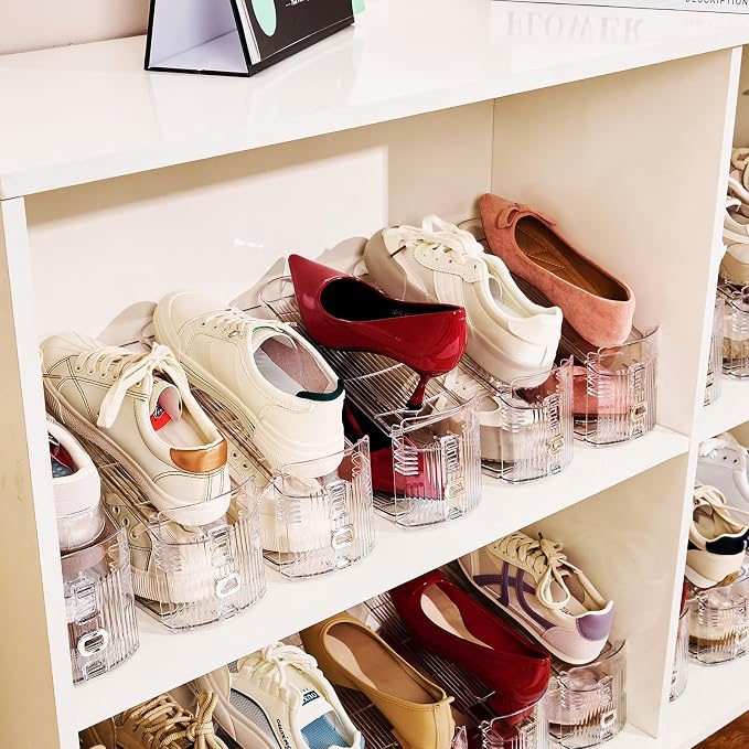 Adjustable Shoe Slots Organizer,30PACK Transparent Shoe Stackers Shoe Rack Holder Shoe Space Savers Double Layer Stack Shoe Racks for Closet Organization(Transparent)