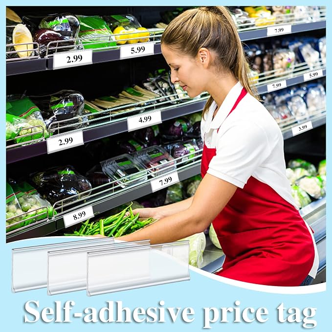 60 Set Shelf Labels, 3 x 1in Adhesive Label Holders with White Paper Tags | Includes 60Pcs Paper Tags and 60Pcs PVC Clear Label Holders for Bookshelf, Shelves, Mailboxes, Waterproof, Strong Adhesive
