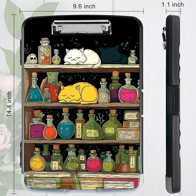 A4 Clipboard with Storage Pen Holder, Clipboards Organizer Nursing Clipboard Foldable File Folder Plastic Clipboard Folio Clip Board for Office Work Classroom Doctor, Vase Books Cat