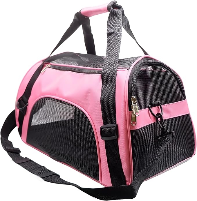 ZaneSun Cat Carrier,Soft-Sided Pet Travel Carrier for Cats,Dogs Puppy Comfort Portable Foldable Pet Bag Airline Approved (Medium-LightPink)