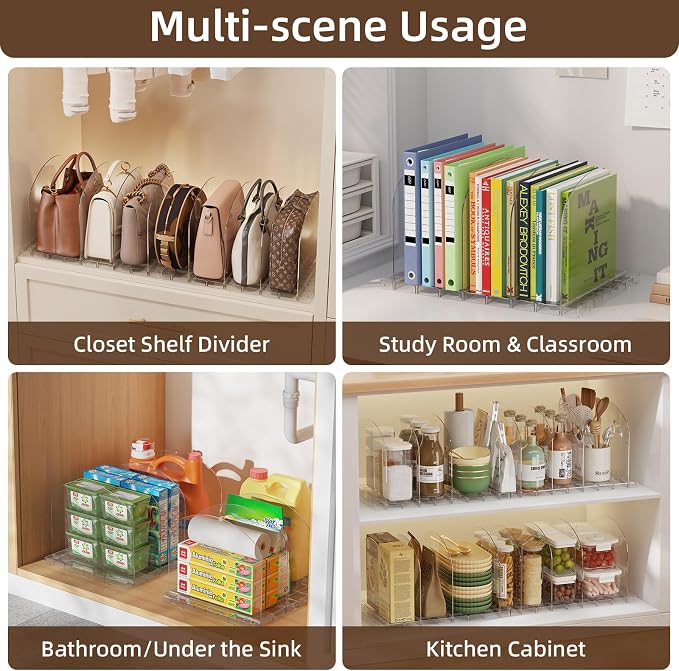 Purse Organizer for Closet 4 Pack Clear Handbag Storage Organizer Adjustable Acrylic Shelf Dividers for Closet Organizers and Storage, Keep Pocketbook, Clutch, Wallet, Bag Upright