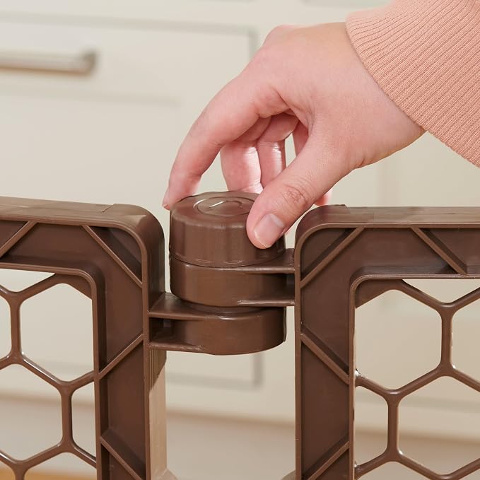 Regalo Safety 192" Plastic Super Wide Baby Gate & Play Yard with Door | Adjustable Playpen, For Doorways & Open Spaces, For Babies, Toddlers & Pets, Brown, Tested & Trusted for 30 Years