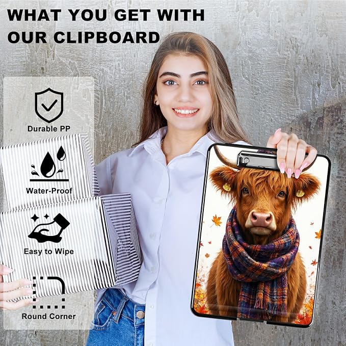 Heavy Duty Storage Clipboard, Slim Nursing Clipboard with Internal Pen Case, Portable File Organizer Case for A4 Letter Size Paper Office Medical Professionals, Scarf Yellow Bull