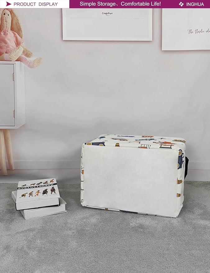 Rectangular Vehicles Storage Basket Fabric | Gifts Bag for Toys,Books,Clothes,Gifts,Pets-Perfect for Home,Office,Nursery,Dorm,Shelf