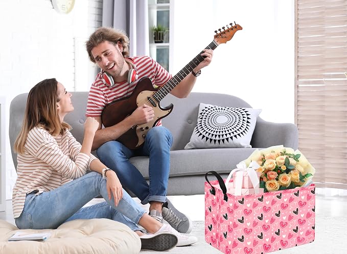 Kid Clothes Storage Basket Gift Shelf Basket Toy Storage Bin, Nursery Basket Organizer Box for With Handles for Room Deco Heart Valentine's Basket