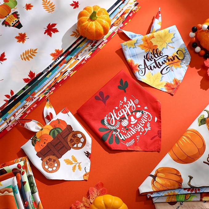 Sanwuta 60 Pcs Fall Dog Bandanas Thanksgiving Dog Bandanas Bulk Adjustable Pet Bibs Triangle Scarf Holiday Costume for Small to Large Pet (Turkey Pattern)
