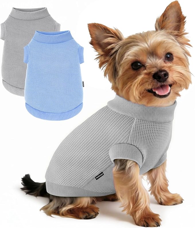 2 Pack Dog Shirt for Small Supplies Functional Waffle Dog Clothes Warm Soft Sweatshirt Outfit for Dogs Cats Pet Apparel