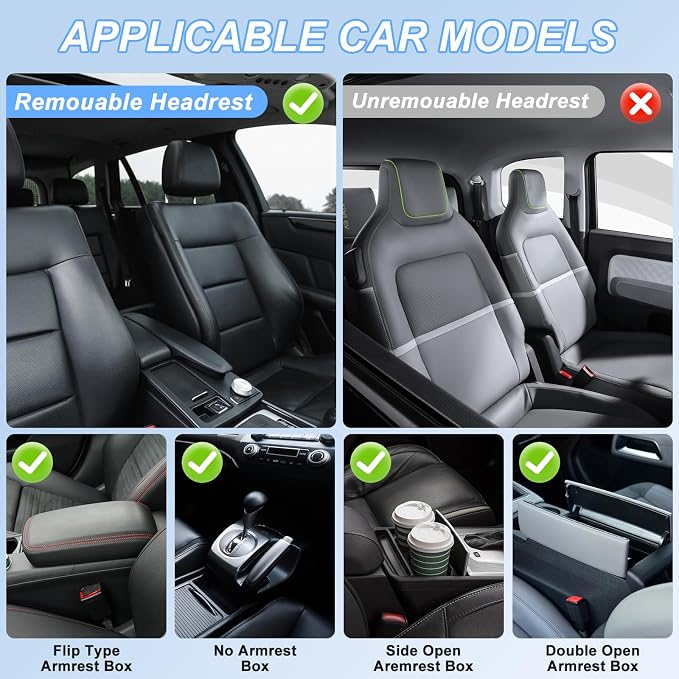 Car Organizer Storage Between Seats, Nappa Leather Headrest Hanging Storage Bag Pocket Purse Holder Snack Holder Automotive Console Organizer for Travel, Driving