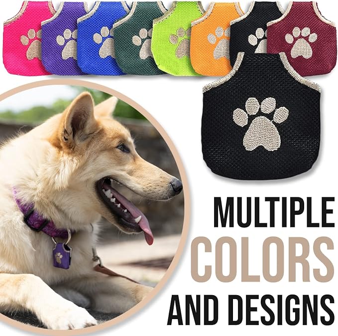 Woofhoof Dog Tag Silencer, Black Pawprint - Quiet Noisy Pet Tags - Fits Up to Four Pet IDs - Dog Tag Cover Protects Metal Pets IDs, Made of Durable Nylon, Universal Fit, Machine Washable