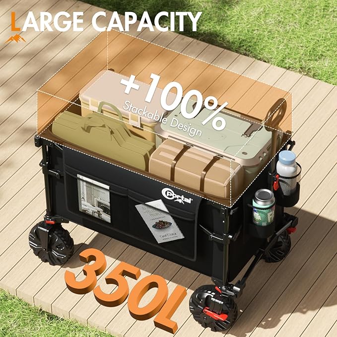 Portal 350L Collapsible Wagon Cart with Removable Canopy, 270LB Cart Black | Collapsible Wagon Cart with Removable Canopy Folding with Rear Door for Pet, Camping, Beach, Sports and Outdoor Adventures