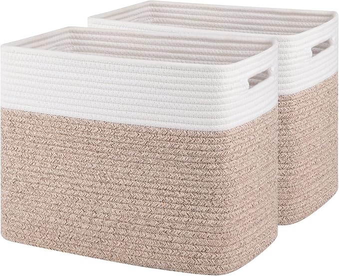 OIAHOMY 2 PACK Tall Storage baskets 30L Blanket Basket Living Room Brown | Large Collapsible Storage Bins Narrow Basket Baskets for Closet Organization Storage Baskets for Shelves Toy Storage Basket