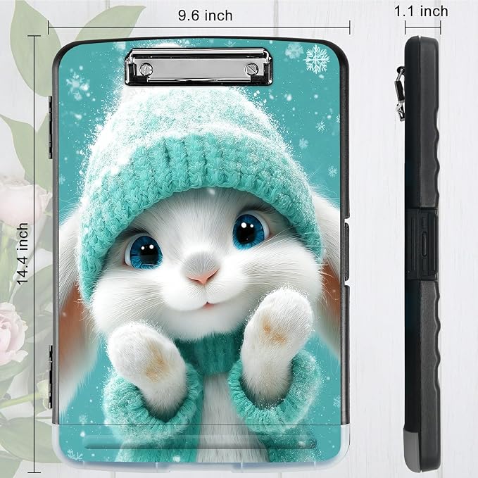 A4 Clipboard with Storage Pen Holder, Clipboards Organizer Nursing Clipboard Foldable File Folder Plastic Clipboard Folio Clip Board for Office Work Classroom Doctor, Green Clothes Rabbit