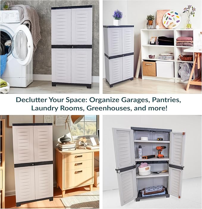 Sunnydaze 48" Garage Storage Cabinet with Locking Doors & Shelves, Gray | Heavy Duty Storage Cabinet with Plexiglass Doors Resists Rust & Peeling, Easy-Clean Utility Cabinet for Garage, Shed, Office
