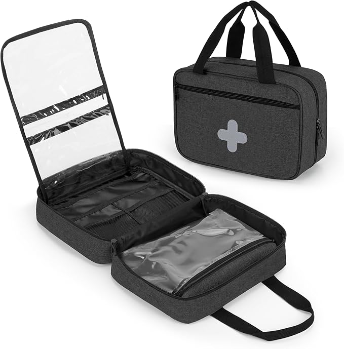 Empty First Aid Kits Case, Portable Emergency Kit Organizer, Black | Medical Bag for Emergency Supplies and Pill Bottles, Large Capacity, for Hiking, Camping, Car, Travel, Home and Outdoor