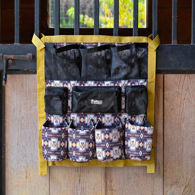 Jeffers Expression Trailer Door Horse Grooming Caddy, Easy Hang Portable Equestrian Organizer, Mesh Pockets, Zippered Compartment, Padded Pockets for Brushes, Water Bottle, Accessories - Thunderbird