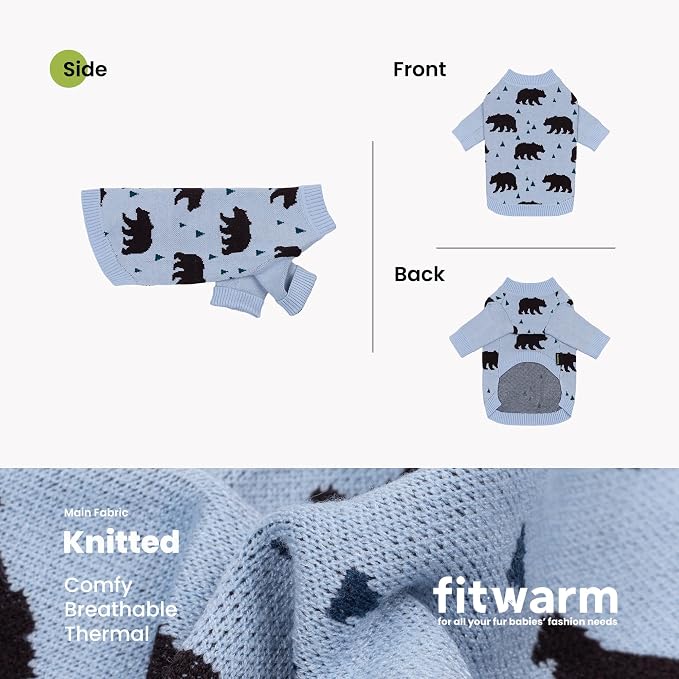 Fitwarm Polar Bear Dog Jacquard Sweater, Cozy Winter Clothes for Small Dogs Boy Girl, Knitted Pet Outfit, Light Blue, Black, XXL