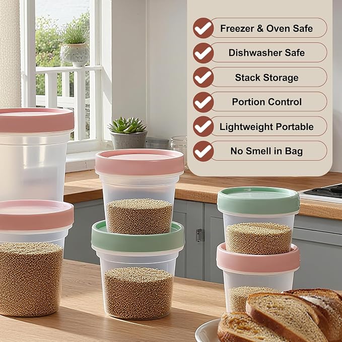 6 Pack 3.4oz Food Storage Containers, Plastic Containers with Twist Top Lid, Reusable Dishwasher Freezer Safe Airtight, Takeout Container - Ideal for Soup and More