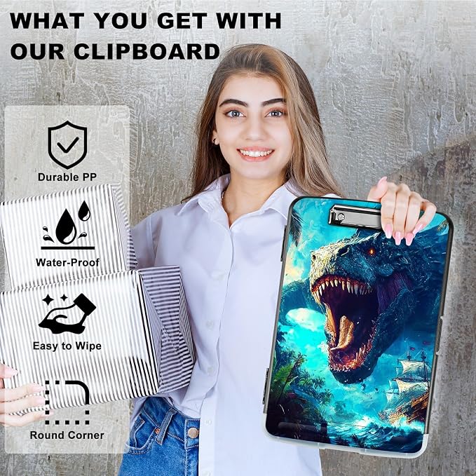 Ocean Dragon A4 Clipboard with Storage Pen Holder, Clipboards Organizer Nursing Clipboard Foldable File Folder Plastic Clipboard Folio Clip Board for Office Students Classroom Doctor