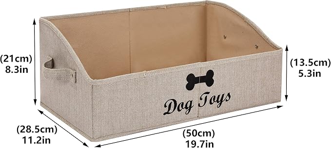 Morezi Linen-cotton blend dog toy basket and dog toy box, dog toy basket storage - Perfect for organizing pet toys, blankets, leashes, chew toys - Khaki Stripe - Dog