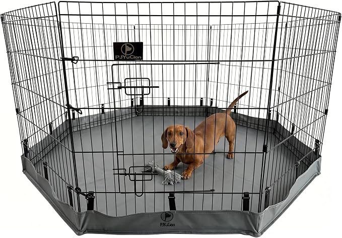PJYuCien Puppy Playpen with Bottom Pad and Door, 8 Panels 30" H, Gray | 24"W, Dual-function Pad, For Small Pets, Foldable Octagonal Pen, Versatile, Indoor & Outdoor, Backyard, Protects Floors