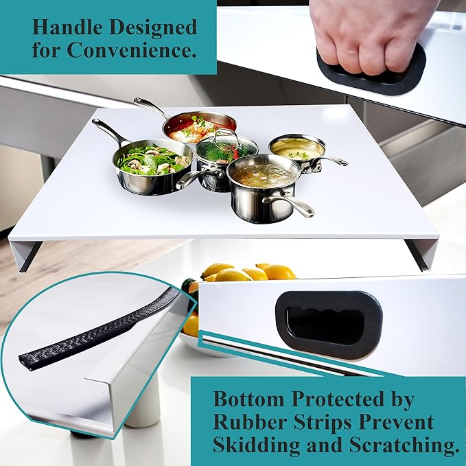 Stainless Steel Stove Top Cover Noodle Board for Burner Stovetop Cooktop, Kitchen Organizer Expanding Kitchen Space, Easy to Clean, Large Size 29.5 x 21.2 x 3 Inches, White