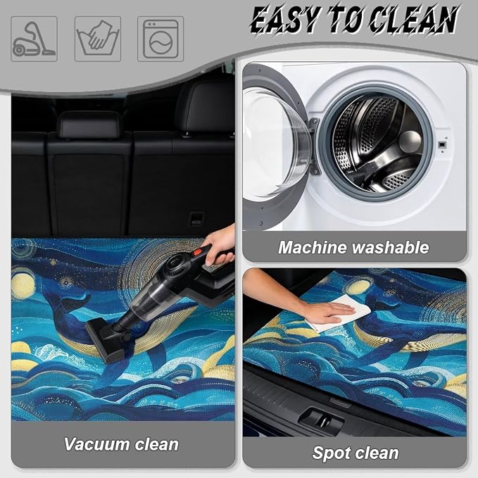 Starry Night Whale Car Trunk Mat 29" x 39" Camping Cargo Liner for Family, Dustproof Non-Slip Car Floor Mats for SUV Van Vehicle Truck Universal Fit (Blue)