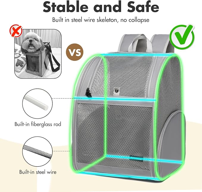 Pet Backpack Carrier ，Large Cat Carrier Backpack Up to 20 Lbs with Breathable Mesh, for Medium Large Cats or Small Dogs, Travel Hiking Camping Backpack (Gray-XL)