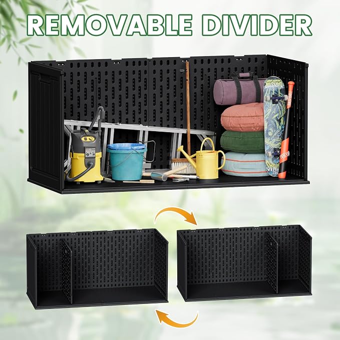 Devoko HDPE 260 Gallon Deck Box Double-Wall with Divider | Large Outdoor Storage Box Side Handles, Waterproof and Lockable for Patio Furniture, Garden, Pool